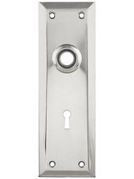 Stamped Brass New York Back Plate With Keyhole in Polished Nickel.